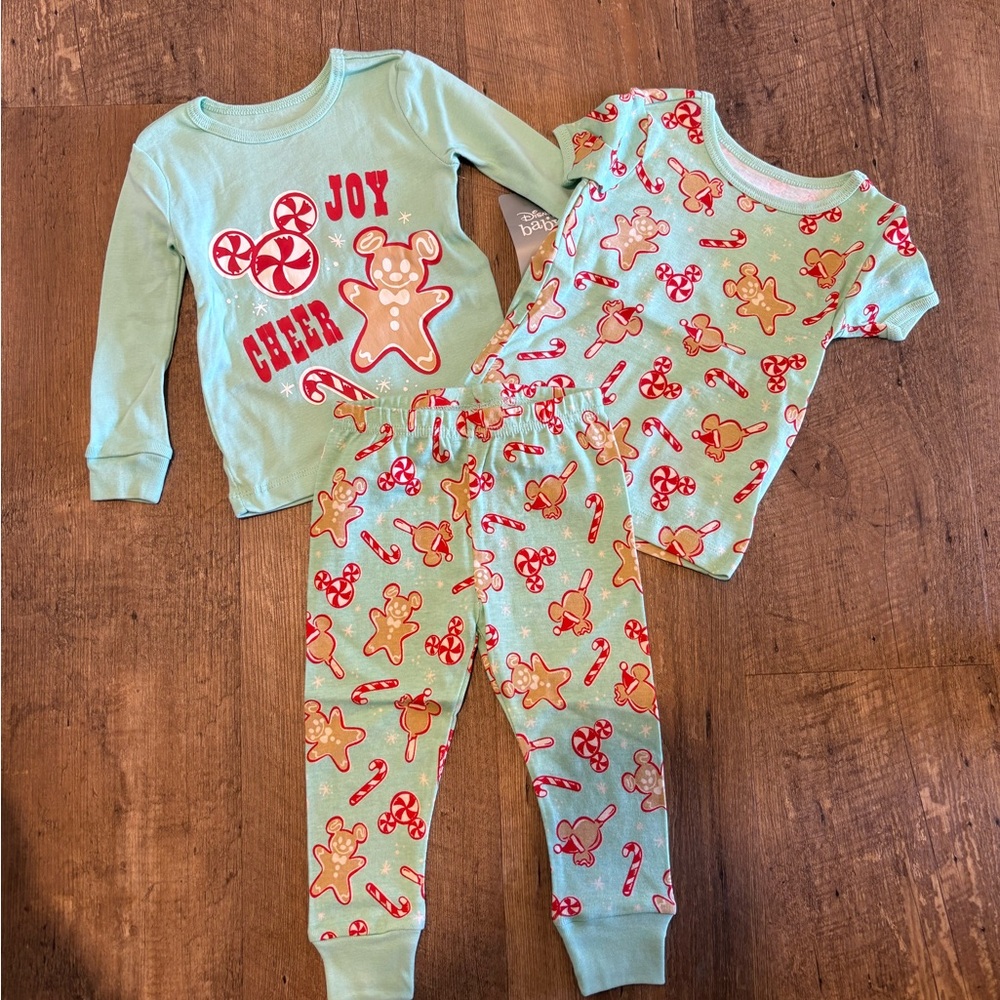 Disney Light Mint Kids Pajama Set with Gingerbread & Candy Cane Print